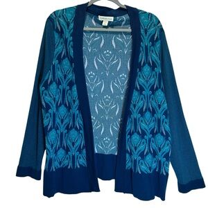 Coldwater Creek Blue Patterned Silk Blend Open Front Cardigan Sweater - Size 2X